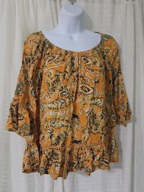Fever Bohemian Ruffled Peasant Top - Mustard Floral